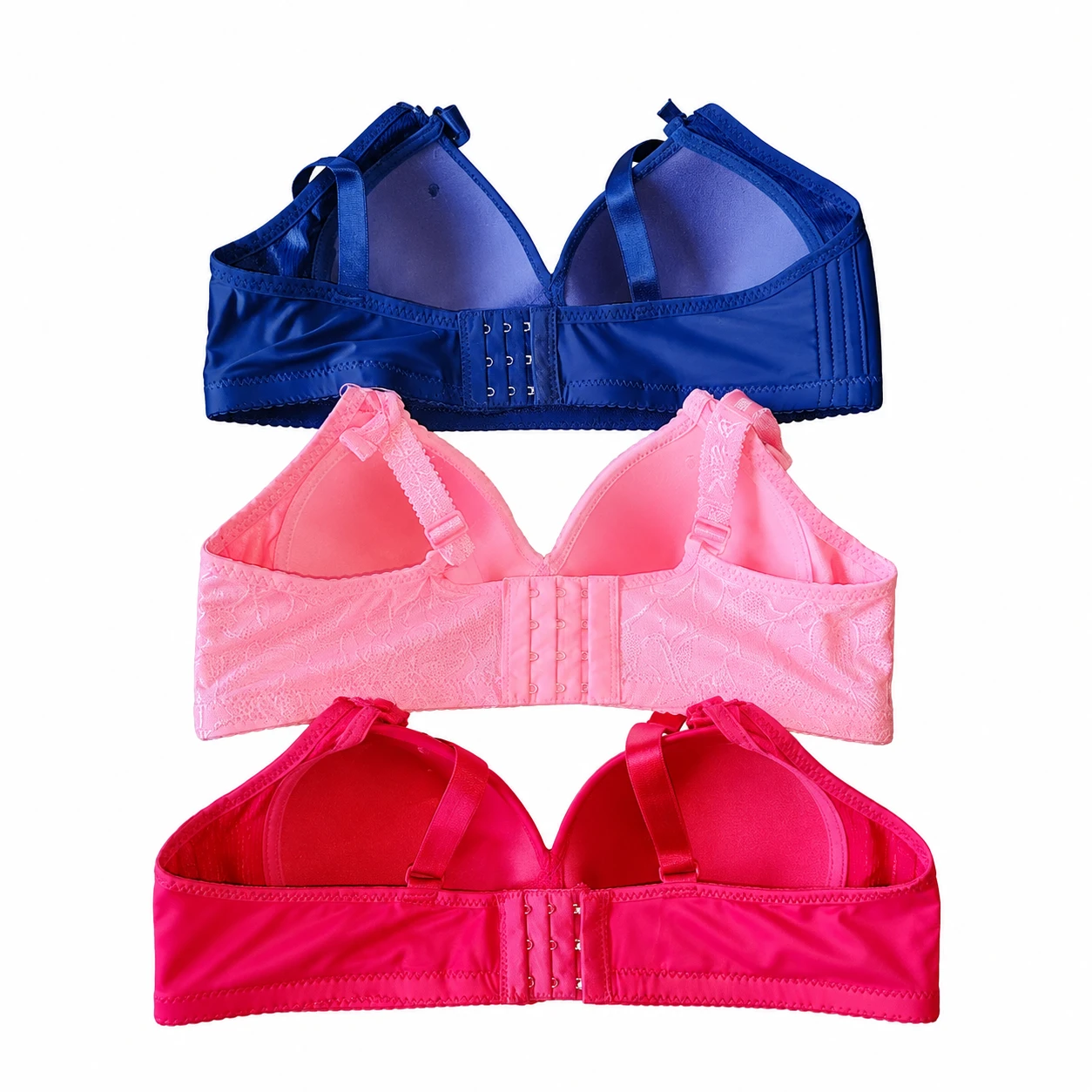 China Full Cup Foam Bra blue pink and red colors back view