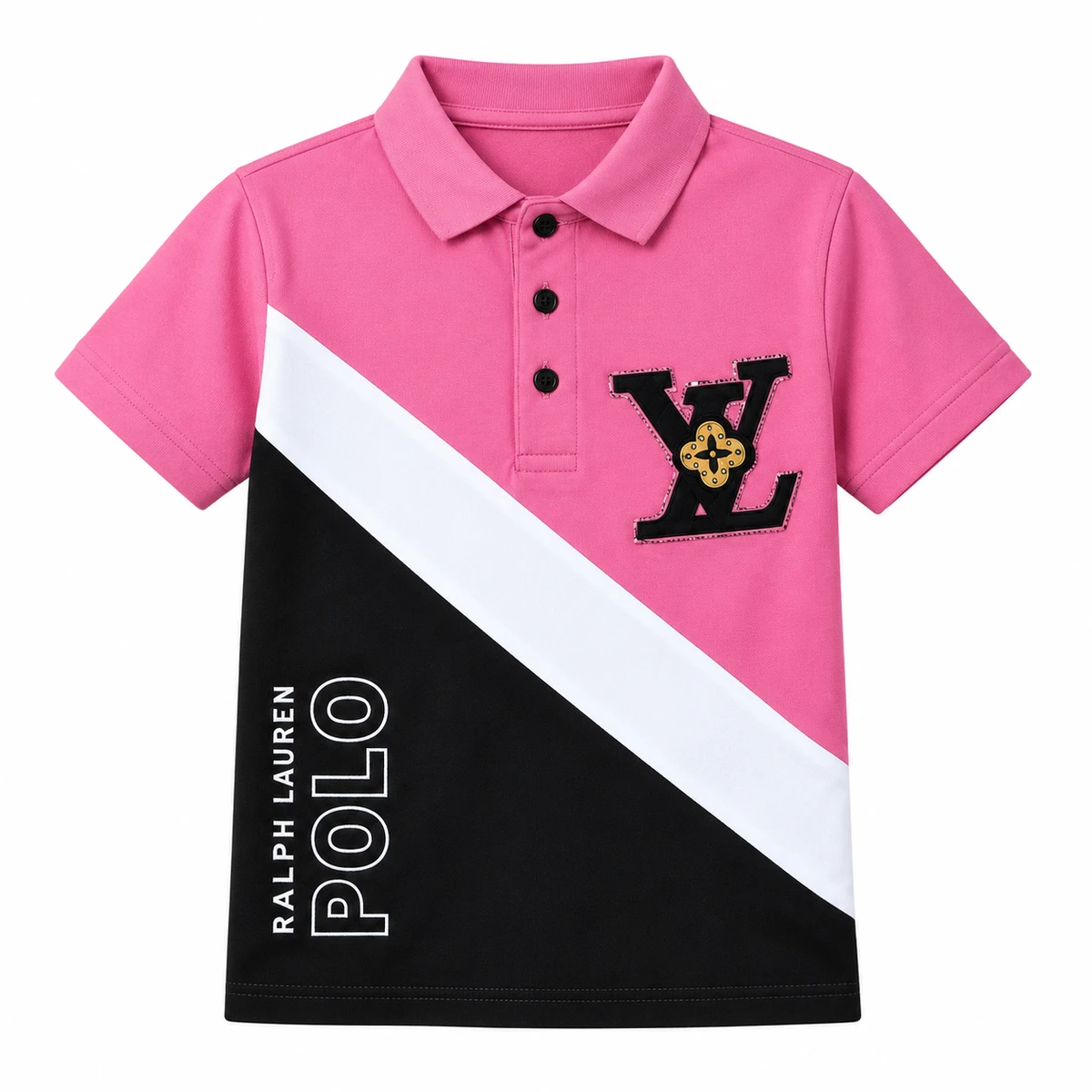 Boys Polo T-Shirt Pink White and Black