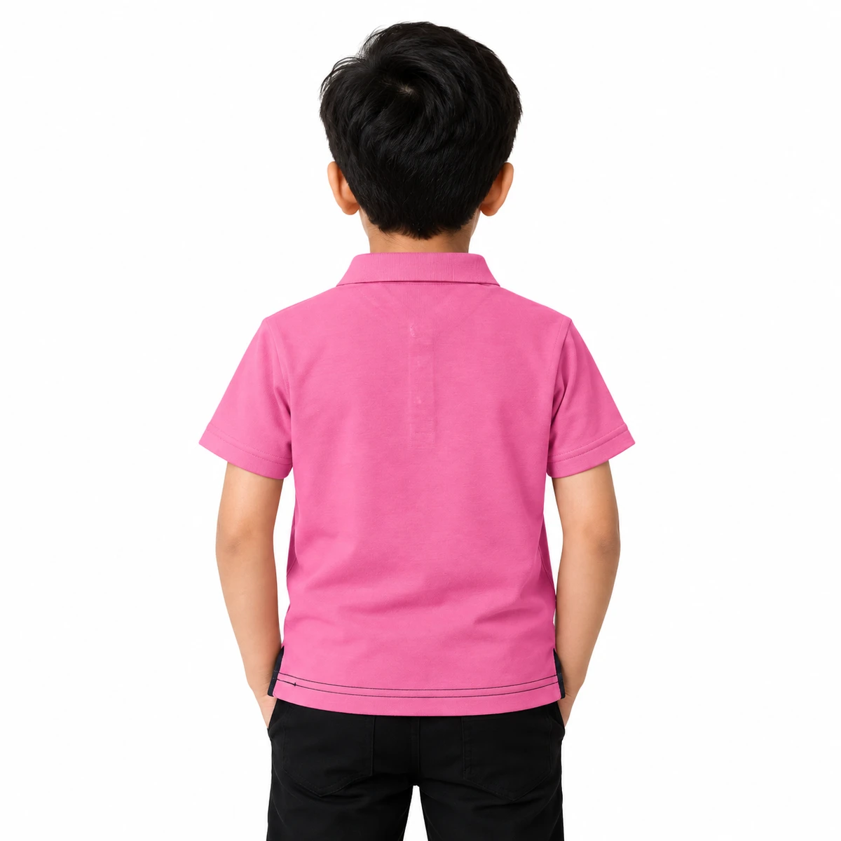 Boys Polo T-Shirt Pink White and Black Back View