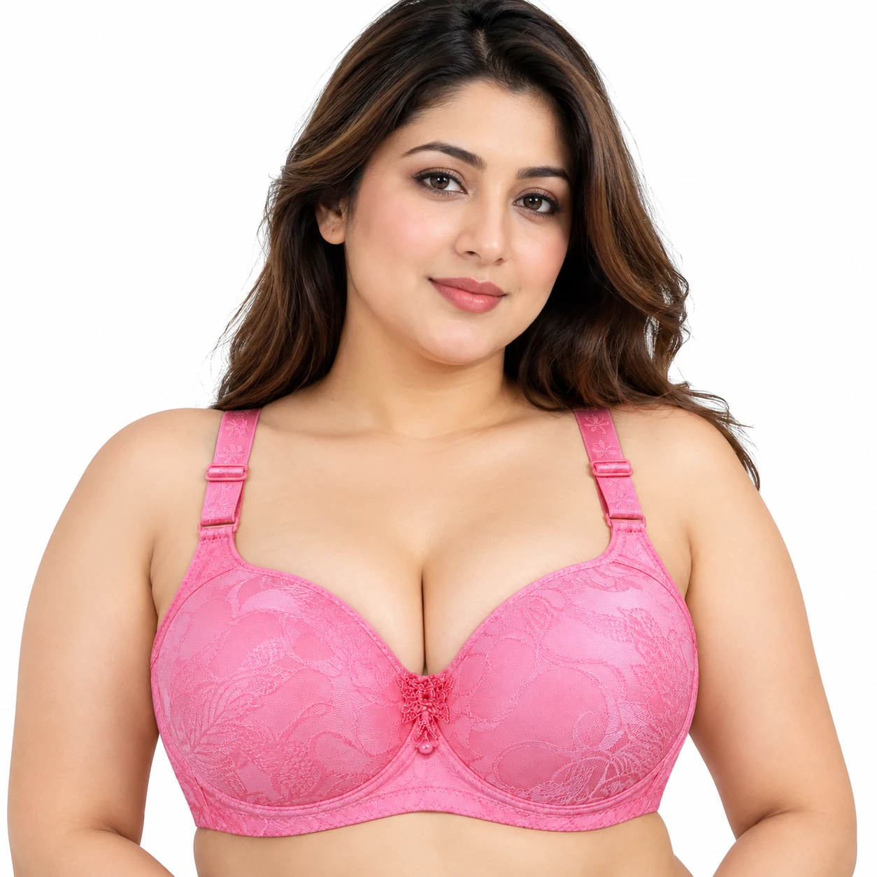 China Full Cup Foam Bra pink lace design worn by model