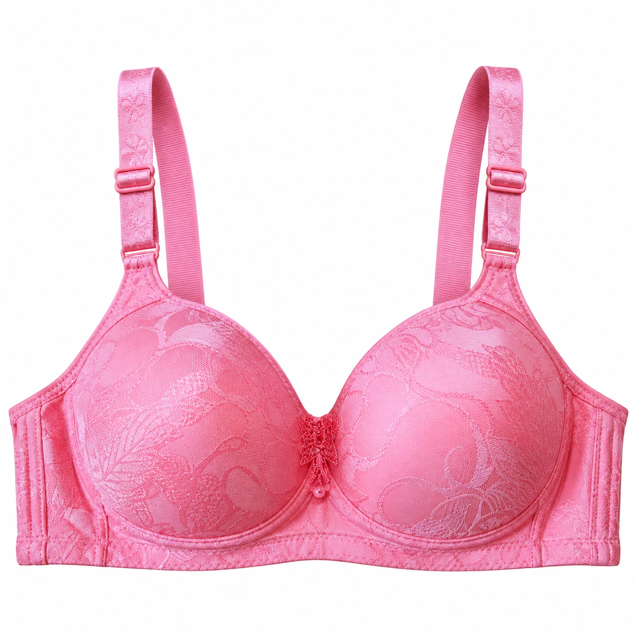 China Full Cup Foam Bra pink lace design front view