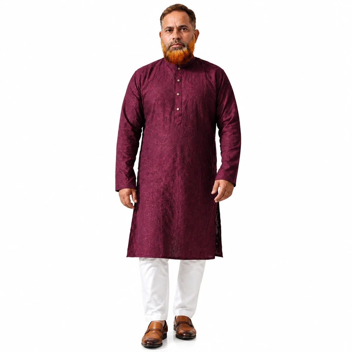 Premium Fancy Embossed Panjabi Teal Blue and Maroon Front Model