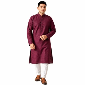 Premium Fancy Embossed Panjabi Teal Blue and Maroon Front Model