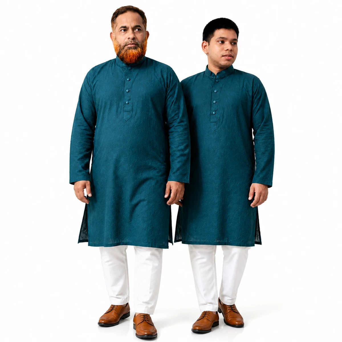 Premium Fancy Embossed Panjabi Teal Blue Two Models