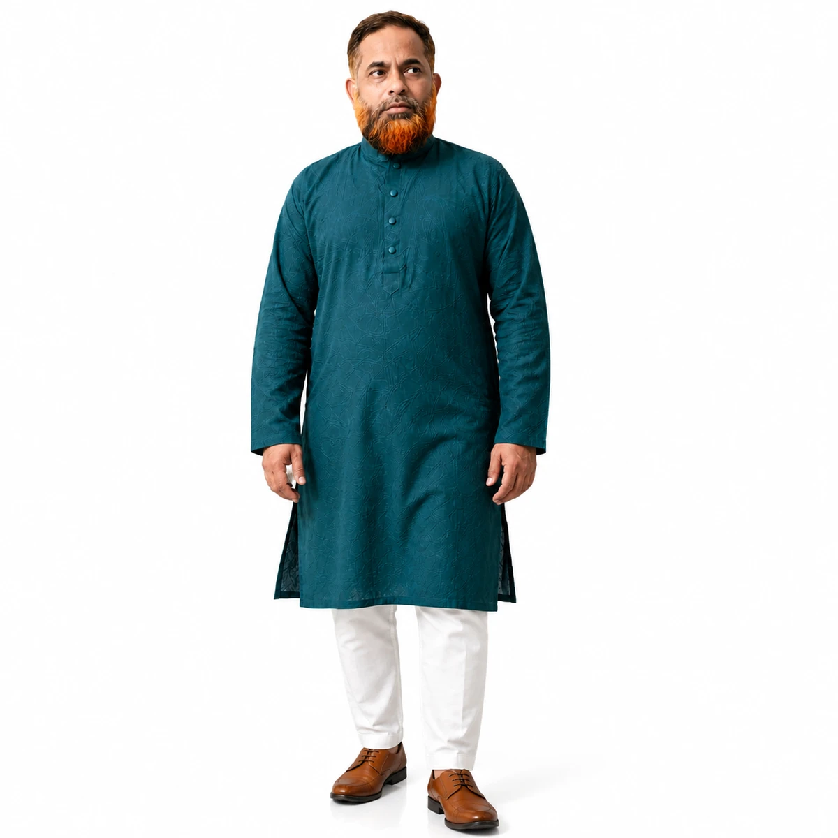 Premium Fancy Embossed Panjabi Teal Blue Front Model