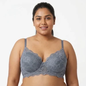 Net China Foam Full Cup Bra for Women in Grey Lace