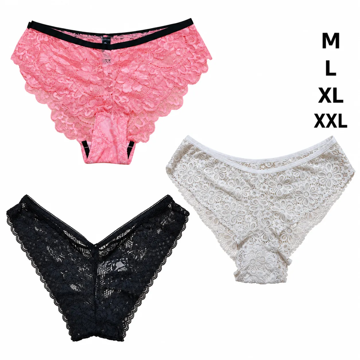 Women's Lace Panty Set in Pink White and Black – M L XL XXL